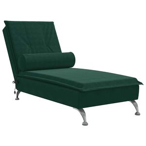 vidaXL Șezlong de masaj cu sprijin, verde &icirc;nchis, catifea
