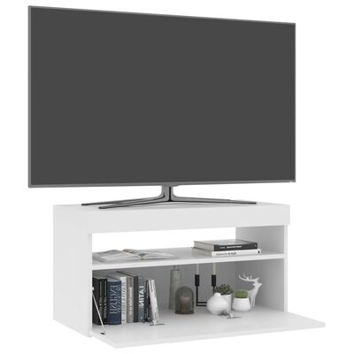 vidaXL Comodă TV cu lumini LED, alb extralucios, 75x35x40 cm
