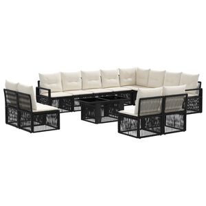 vidaXL Set de canapele pentru grădină 13 buc. Negru și Alb crem