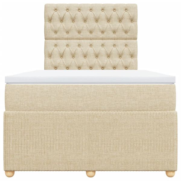 vidaXL Pat box spring cu saltea, crem, 120x200 cm, textil