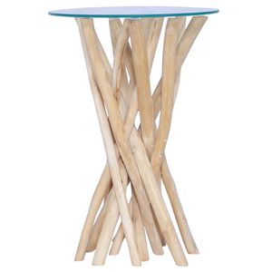 vidaXL Măsuță de cafea cu blat de sticlă, 35x35x50 cm, lemn masiv tec