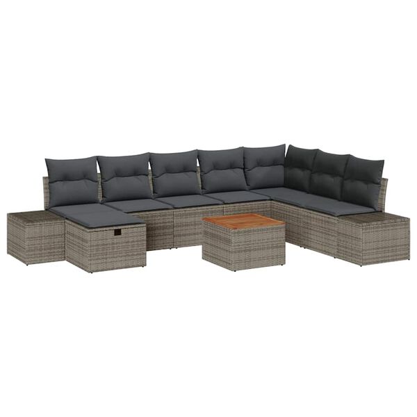 vidaXL Set de canapele pentru grădină cu pernă 9 pcs Gri Rattan poli