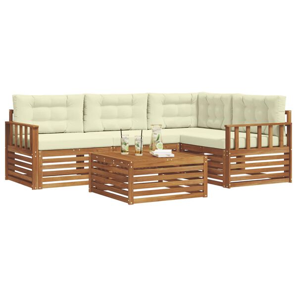 vidaXL Set de canapele de exterior cu pernă 5 pcs Natural și Crem