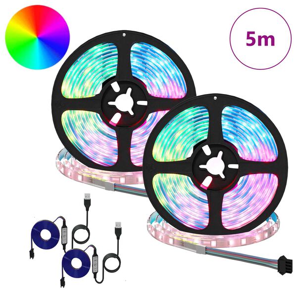 vidaXL Bandă LED 2 pcs Negru și transparent 2500 mm Cupru și Plastic