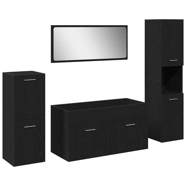 vidaXL Set de mobilier pentru baie 4 pcs Stejar Negru Lemn compozit