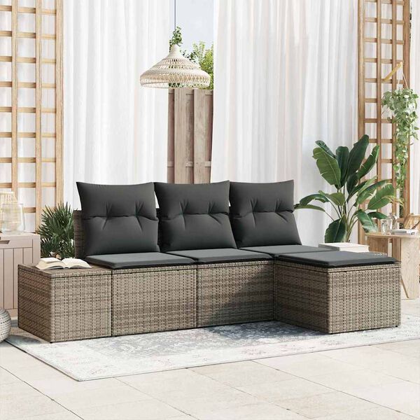 vidaXL Set de canapele pentru grădină 4 pcs Gri Rattan poli