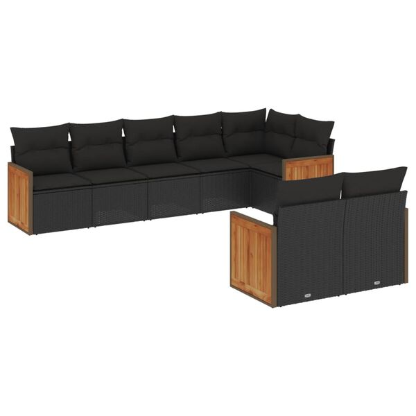 vidaXL Set mobilier de grădină cu perne, 8 piese, negru, poliratan