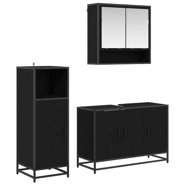 vidaXL Set de mobilier pentru baie 3 pcs Stejar Negru Lemn compozit