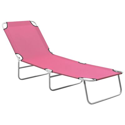vidaXL Șezlong de plajă pliabil, roz, oțel și material textil