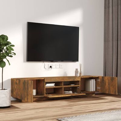 vidaXL Set dulapuri TV cu LED, 2 piese, stejar fumuriu, lemn prelucrat