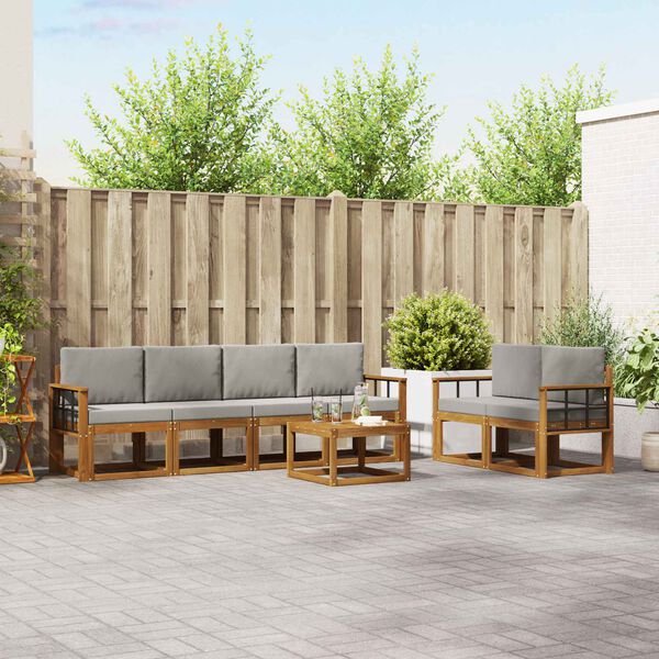 vidaXL Set de canapele de exterior 7 pcs Gri natural și deschis