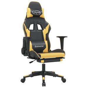 vidaXL Scaun de gaming cu suport picioare negru/auriu, piele ecologică