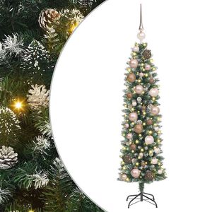 vidaXL Copac Artificial Slăb de Crăciun cu 150 LED Verde și alb 120 cm