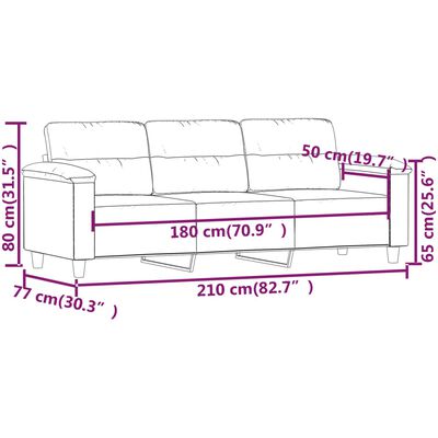 vidaXL Canapea cu 3 locuri, gri deschis, 180 cm, țesătură microfibră