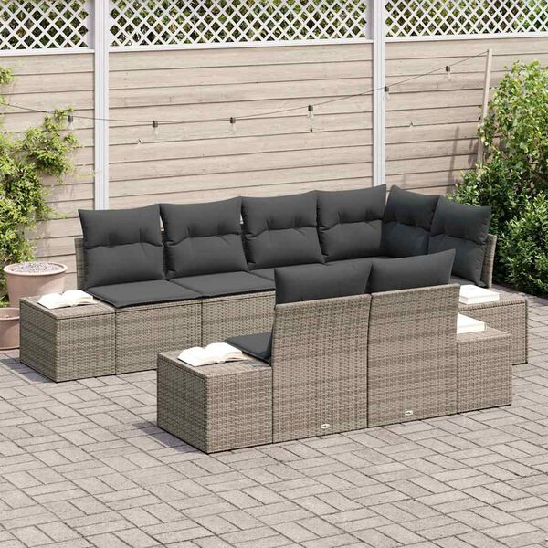 vidaXL Set de canapele pentru grădină cu pernă 7 pcs Gri Rattan poli