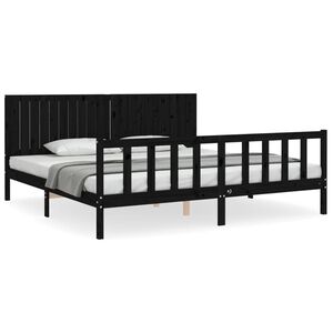 vidaXL Cadru pat cu tăblie 200x200 cm, negru, lemn masiv