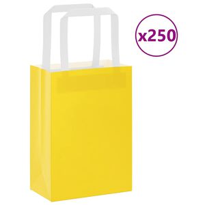 vidaXL Pungi de hârtie 250 buc cu mânere galbene 15x8x21 cm