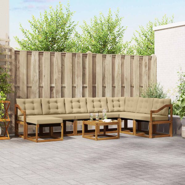 vidaXL Set de canapele de exterior cu pernă 9 pcs Natural și Bej