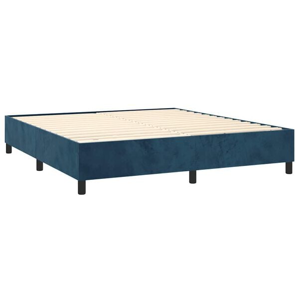 vidaXL Pat box spring cu saltea, albastru &icirc;nchis, 180x200 cm, catifea