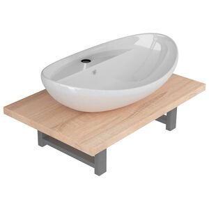 vidaXL Set mobilier de baie din două piese, stejar, ceramică