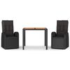 vidaXL Set mobilier de grădină cu perne, 3 piese, negru, poliratan