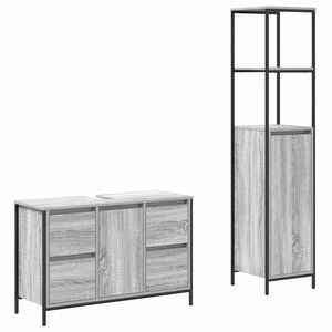vidaXL Set de mobilier pentru baie cu sertar 2 pcs Gri sonoma și Negru