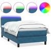 vidaXL Pat cu arcuri cu saltea și LED, albastru &icirc;nchis, 100x220 cm, catifea