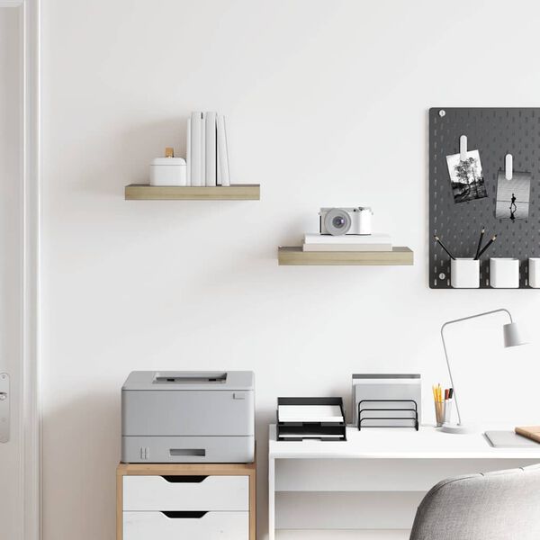 vidaXL Rafturi de perete suspendate, 2 buc., stejar, 40x23x3,8 cm, MDF