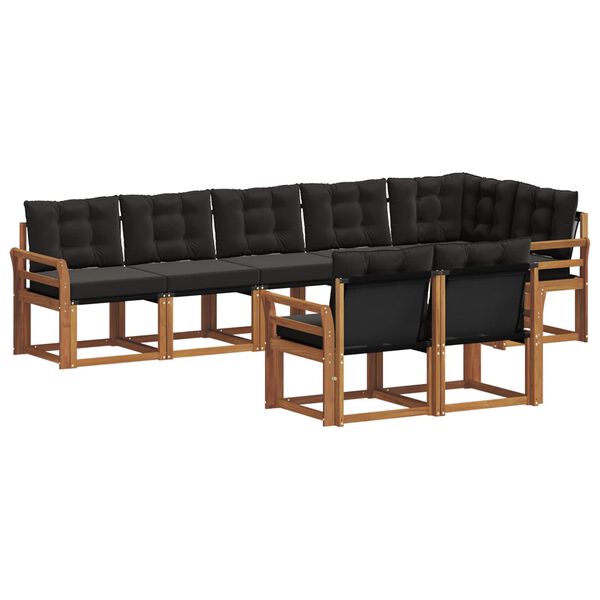 vidaXL Set de canapele de exterior cu pernă 8 pcs Natural și Negru