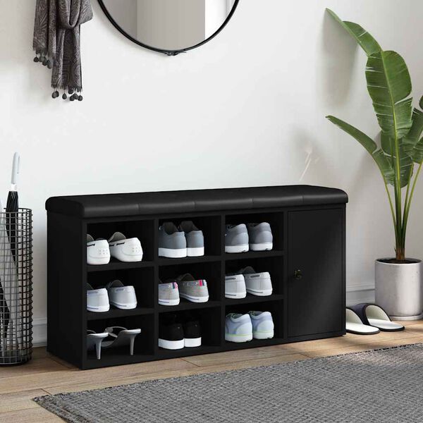 vidaXL Bancă de pantofi, negru, 102x32x50 cm, lemn prelucrat