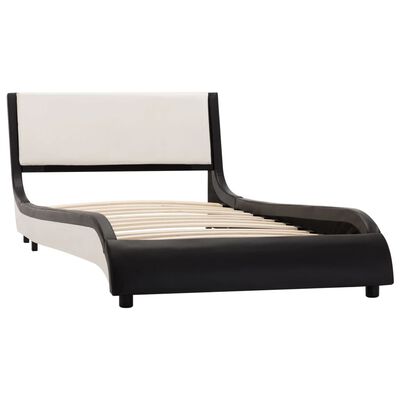 vidaXL Cadru de pat cu LED, negru și alb, 90 x 200 cm, piele ecologică