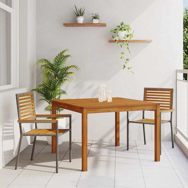 vidaXL Set de masă pentru grădină 3 pcs Gri Rattan poli