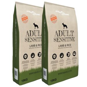 vidaXL Premium Hrană uscată c&acirc;ini "Miel și orez, adulți" 2 buc. 30 kg