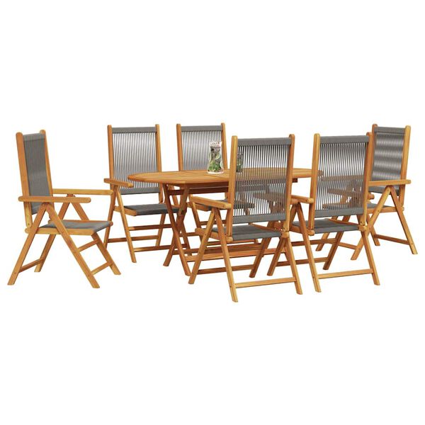 vidaXL Set de masă pentru grădină 7 pcs Gri Lemn Solid de Acacia