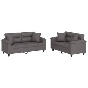 vidaXL Set de canapele cu perne, 2 piese, gri, piele ecologică
