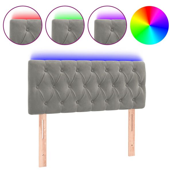 vidaXL Tăblie de pat cu LED, gri deschis, 90x7x78/88 cm, catifea