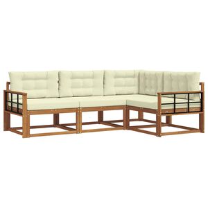 vidaXL Set de canapele de exterior cu pernă 4 pcs Natural și Crem