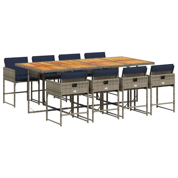 vidaXL Set mobilier grădină cu perne, 9 piese, gri, poliratan