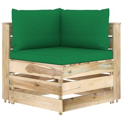 vidaXL Canapea de grădină cu 2 locuri, cu perne, lemn verde tratat