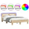 vidaXL Cadru de pat cu benzi LED Sonoma 137 x 190 cm Lemn prelucrat
