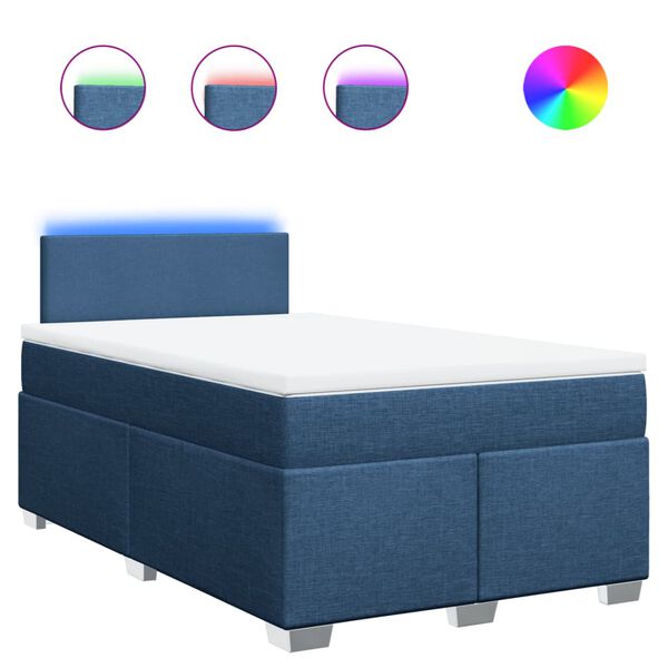 vidaXL Pat box spring cu saltea, albastru, 120x190 cm, material textil