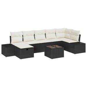 vidaXL Set de canapele pentru grădină cu pernă 8 pcs Negru poliratan