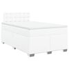 vidaXL Pat box spring cu saltea, alb, 120x190 cm, piele ecologică