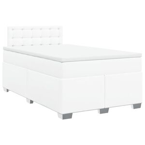 vidaXL Pat box spring cu saltea, alb, 120x190 cm, piele ecologică