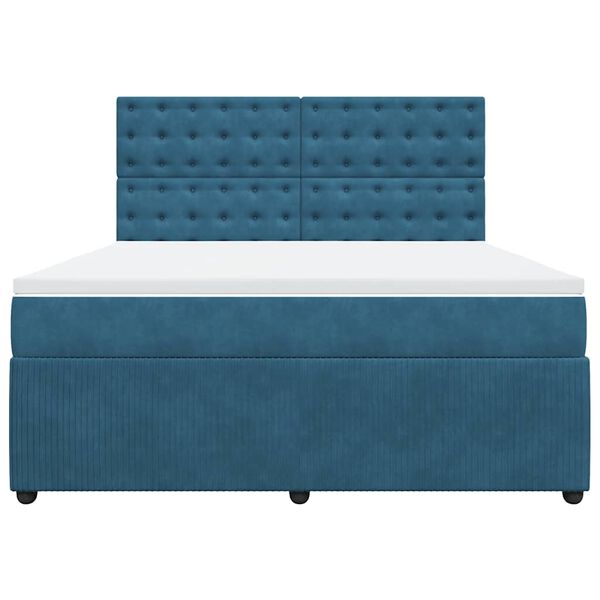 vidaXL Pat box spring cu saltea, albastru &icirc;nchis, 180x200 cm, catifea