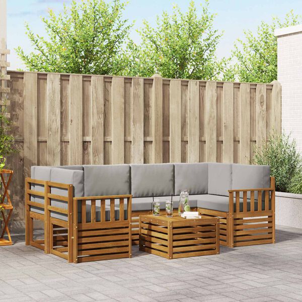 vidaXL Set de canapele de exterior 7 pcs Gri natural și deschis