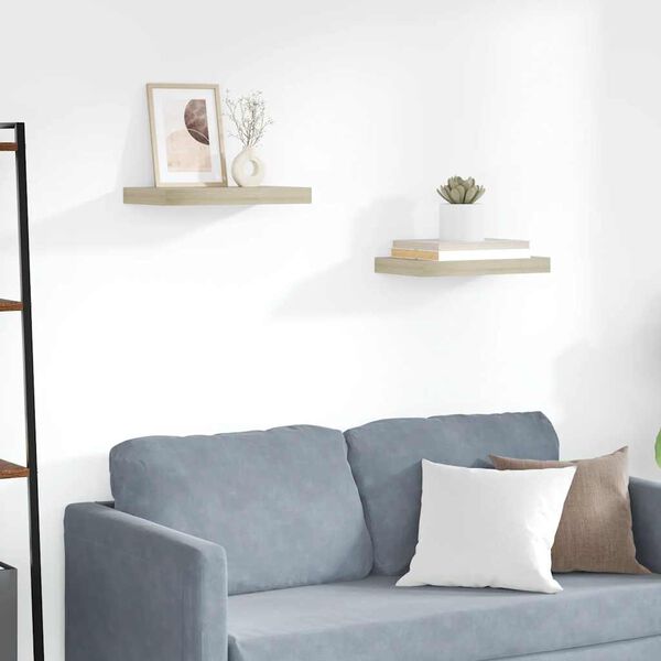 vidaXL Rafturi de perete suspendate, 2 buc., stejar, 40x23x3,8 cm, MDF