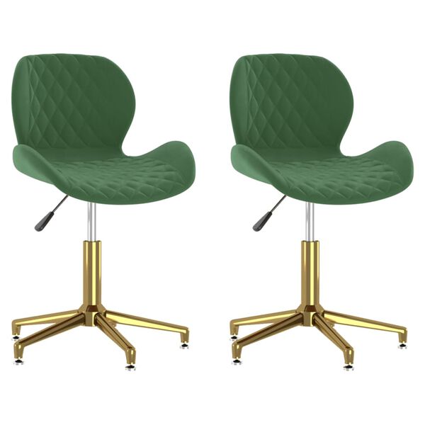 vidaXL Scaune de bucătărie pivotante, 2 buc., verde &icirc;nchis, catifea