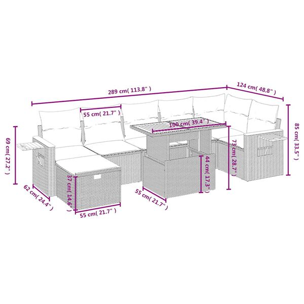 vidaXL Set mobilier de grădină cu perne, 8 piese, negru, poliratan
