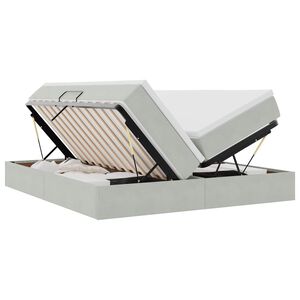 vidaXL Pat cu saltea și spațiu de depozitare Gri deschis 200 x 200 cm